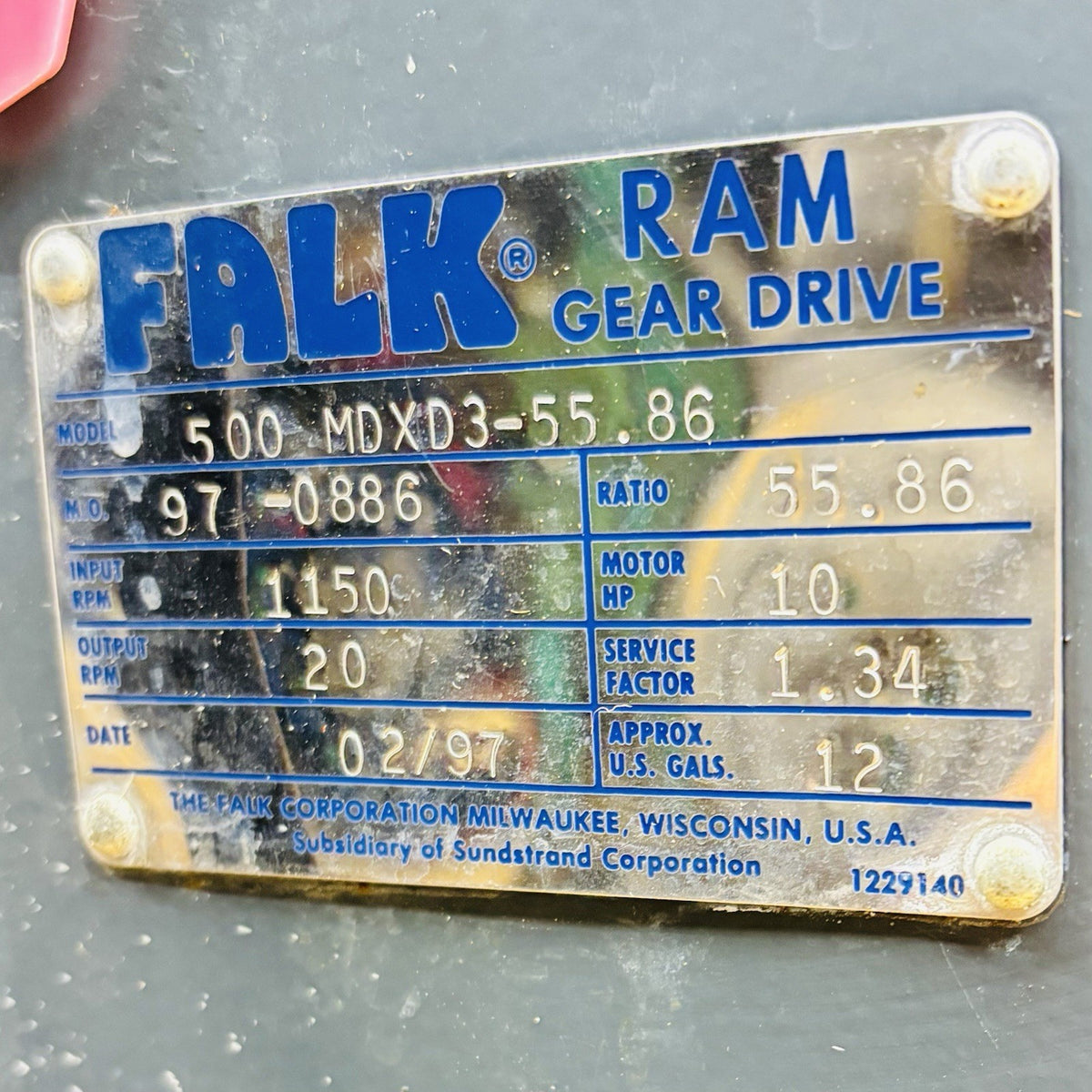 Falk 500 MDXD3-55.86 nameplate