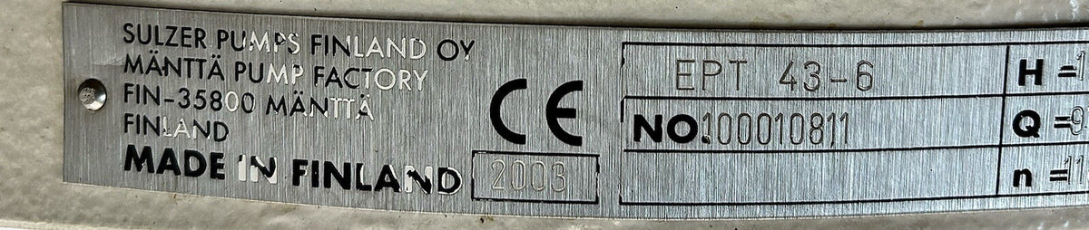 Sulzer EPT43-6 8x6-19 nameplate