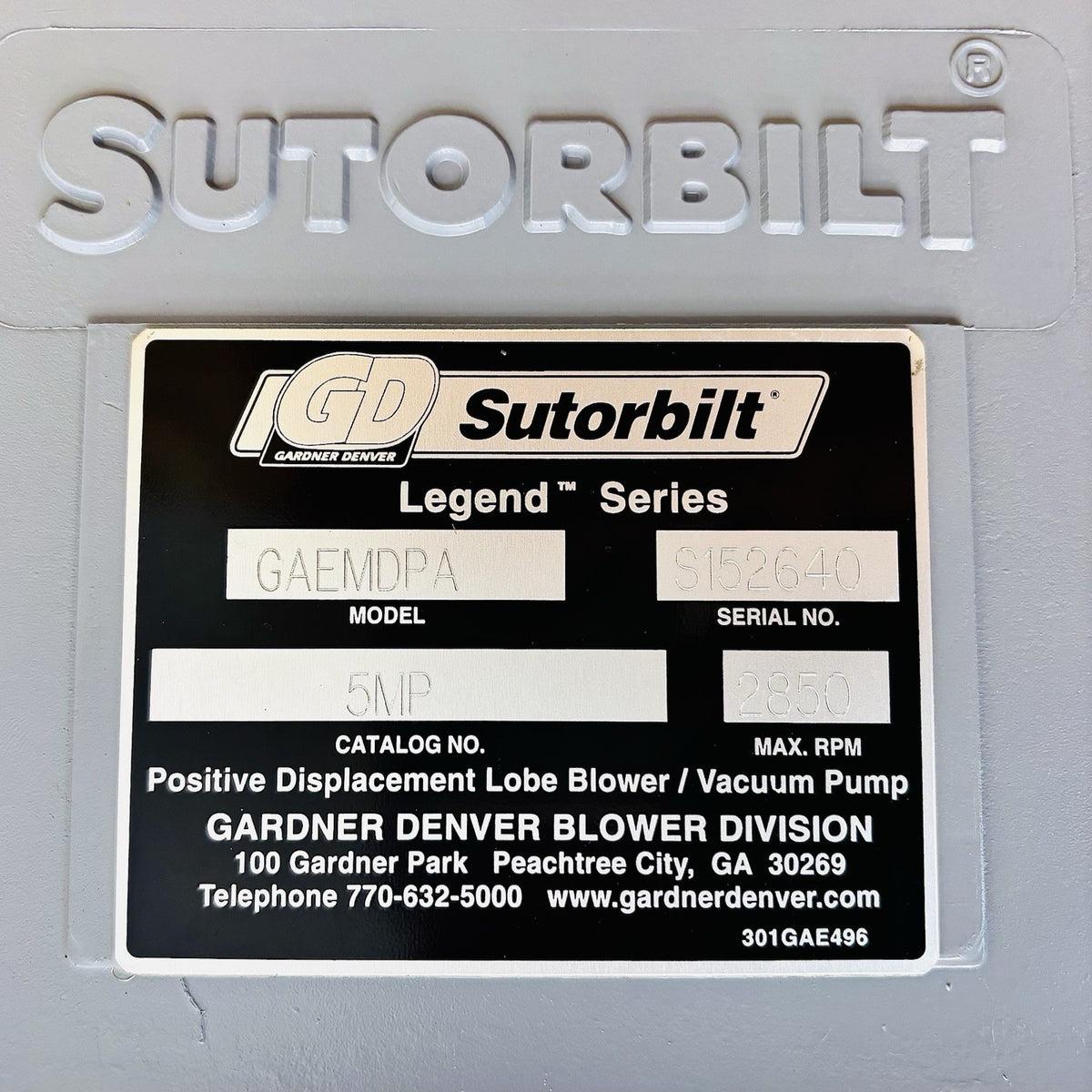 Gardner Denver GAEMDPA nameplate