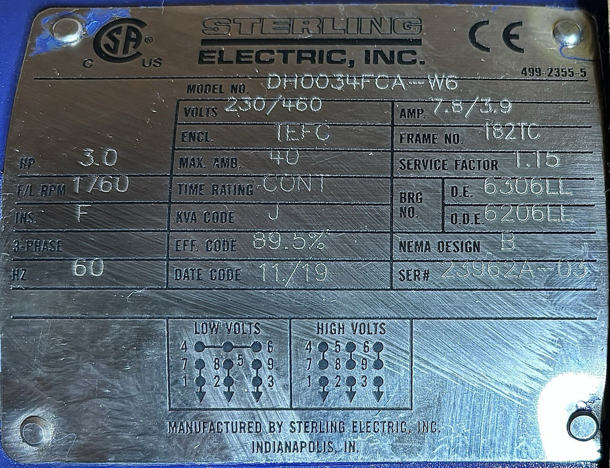 Sharpe Mixers 3N3-32 Mixer Drive equipment nameplate