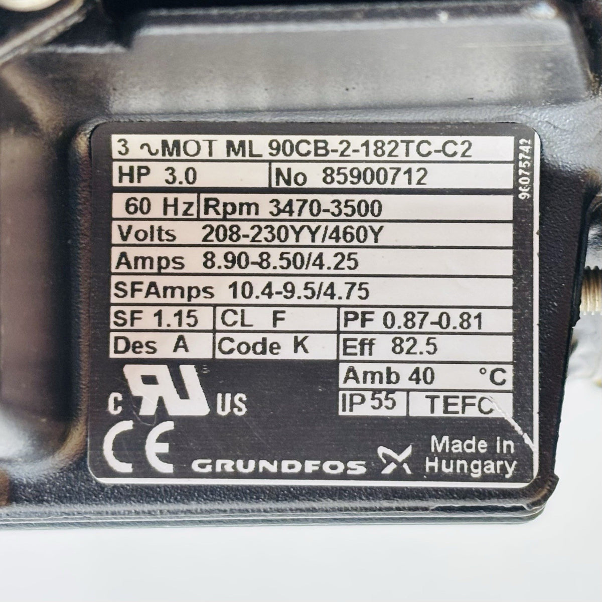 Grundfos CR3-17 Multistage Pump equipment nameplate