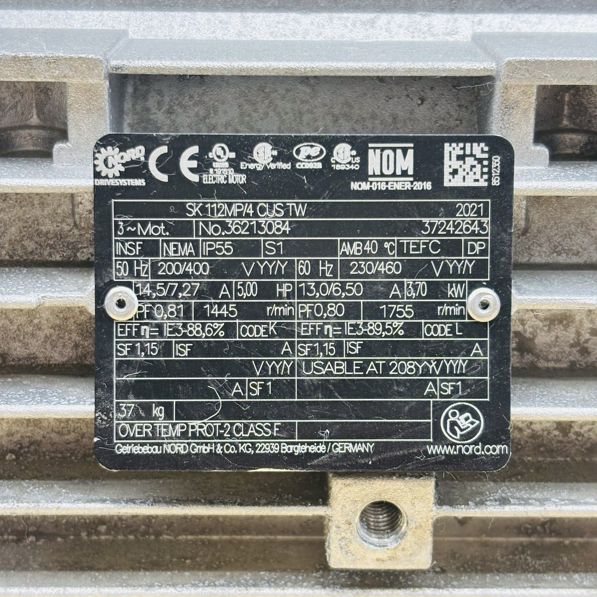 NORD SK112MP/4 CUS TW nameplate
