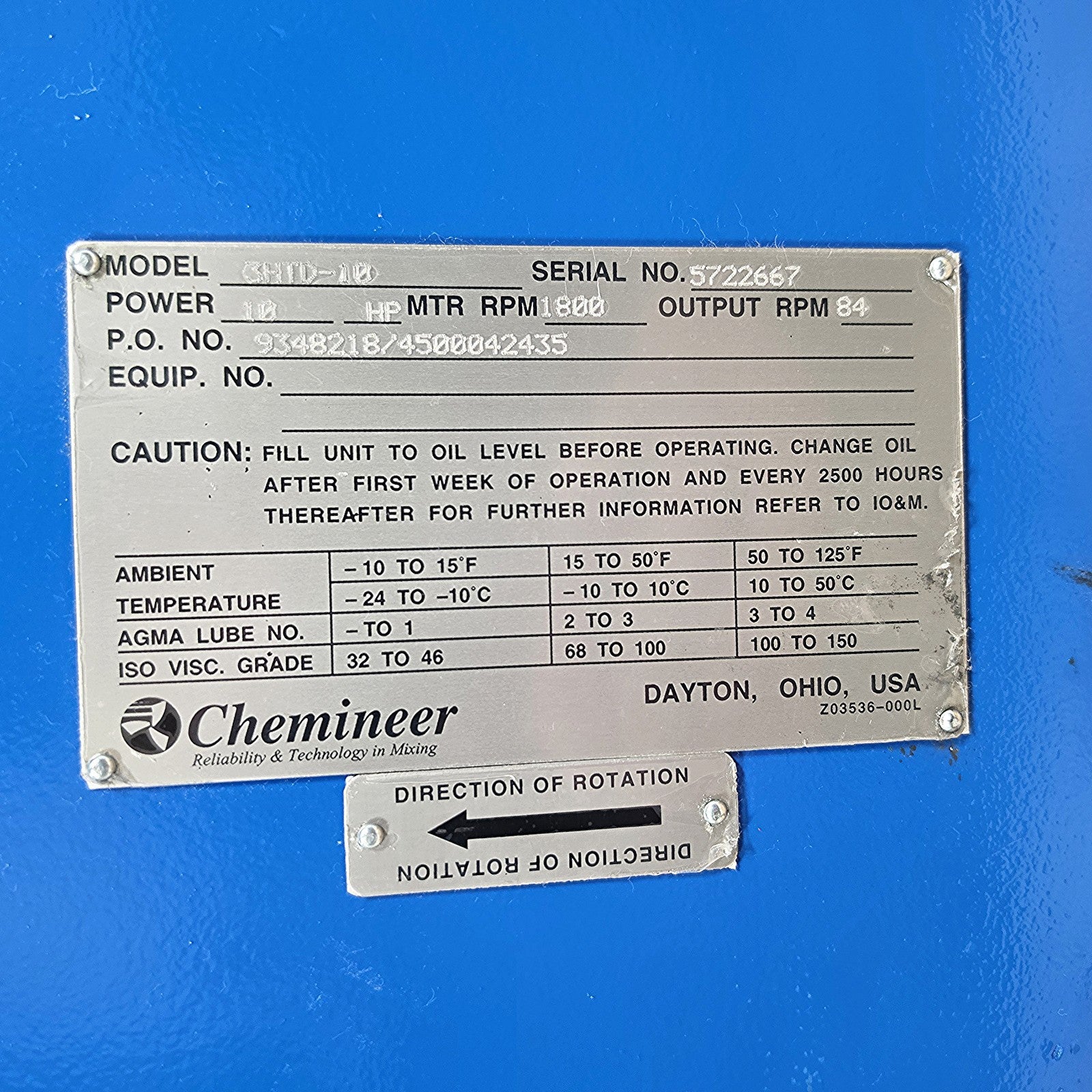 Chemineer 3HTD-10 output shaft view