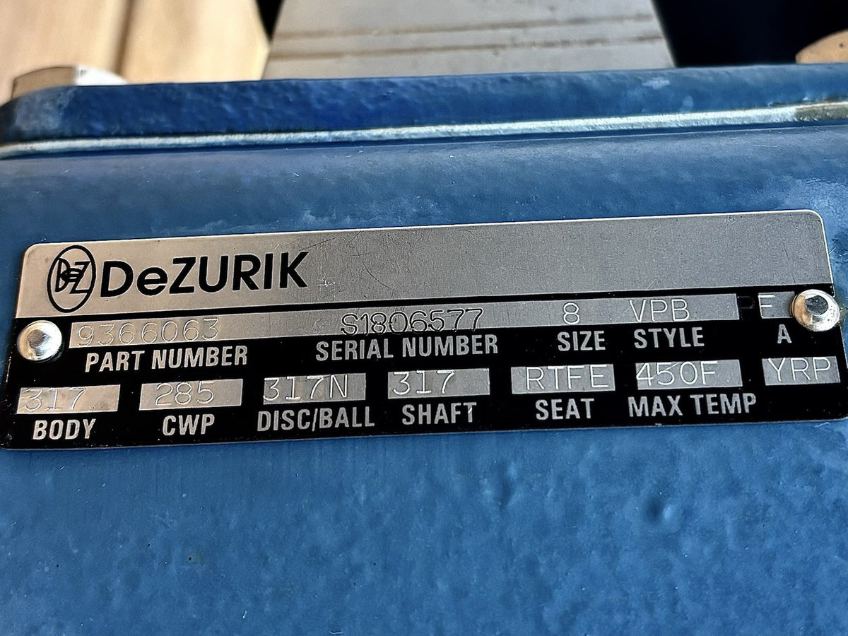 DeZurik VPB 8 in nameplate