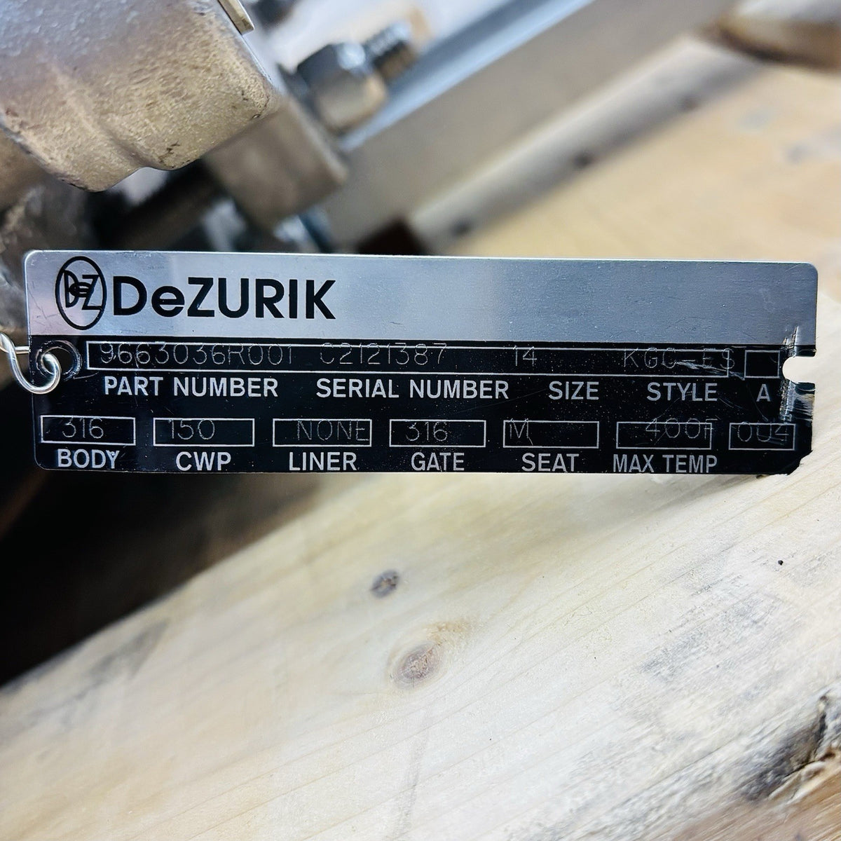 DeZURIK KGC-ES Knife Gate Valve equipment nameplate