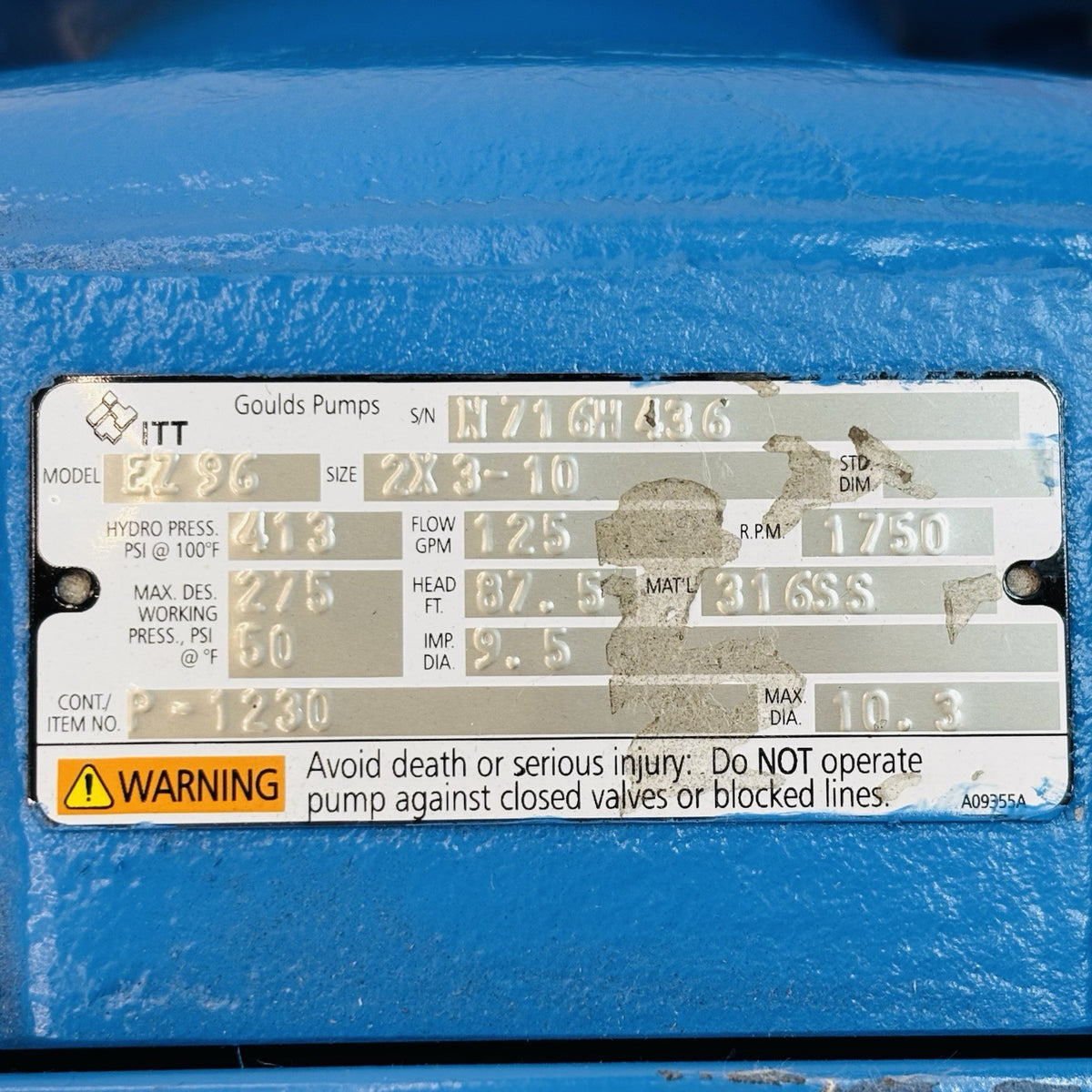 Goulds EZ96 2x3-10 data tag