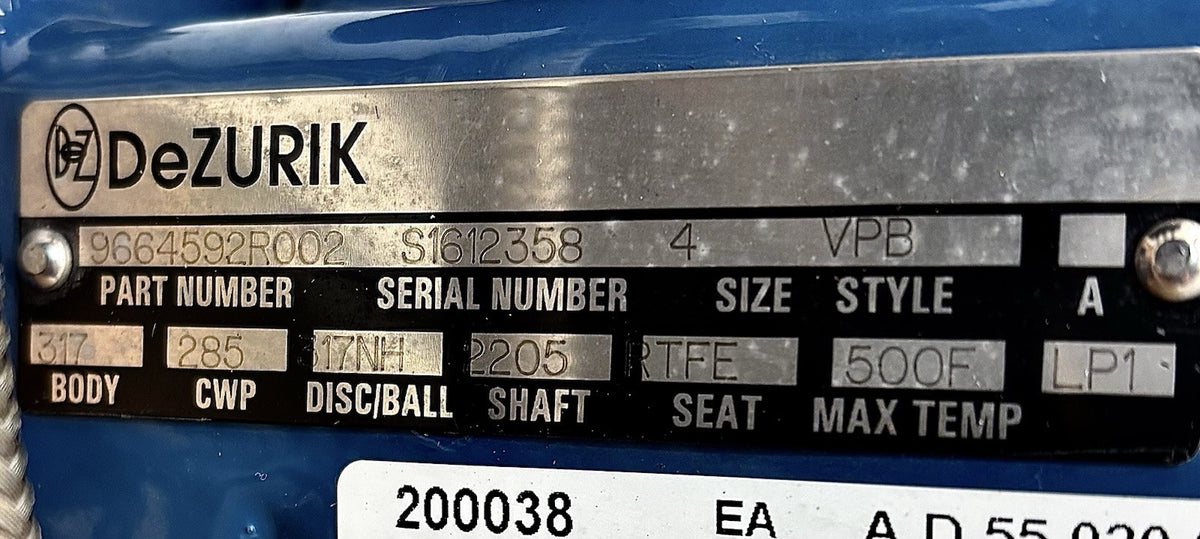 DeZurik 9664592R002 nameplate
