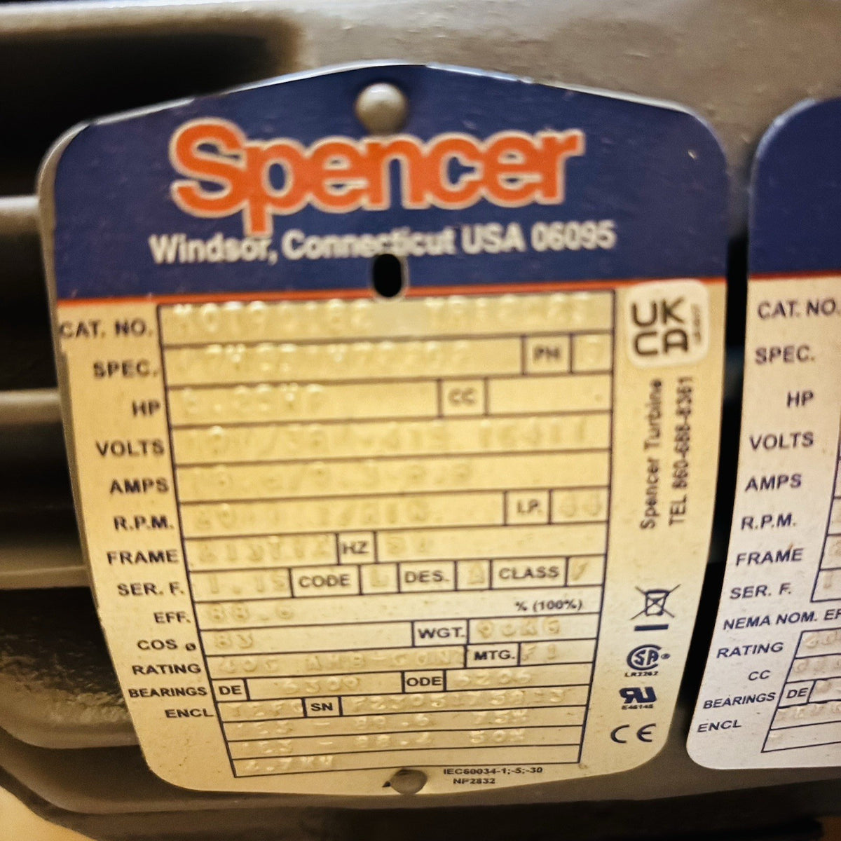 Spencer VB055B-000 nameplate
