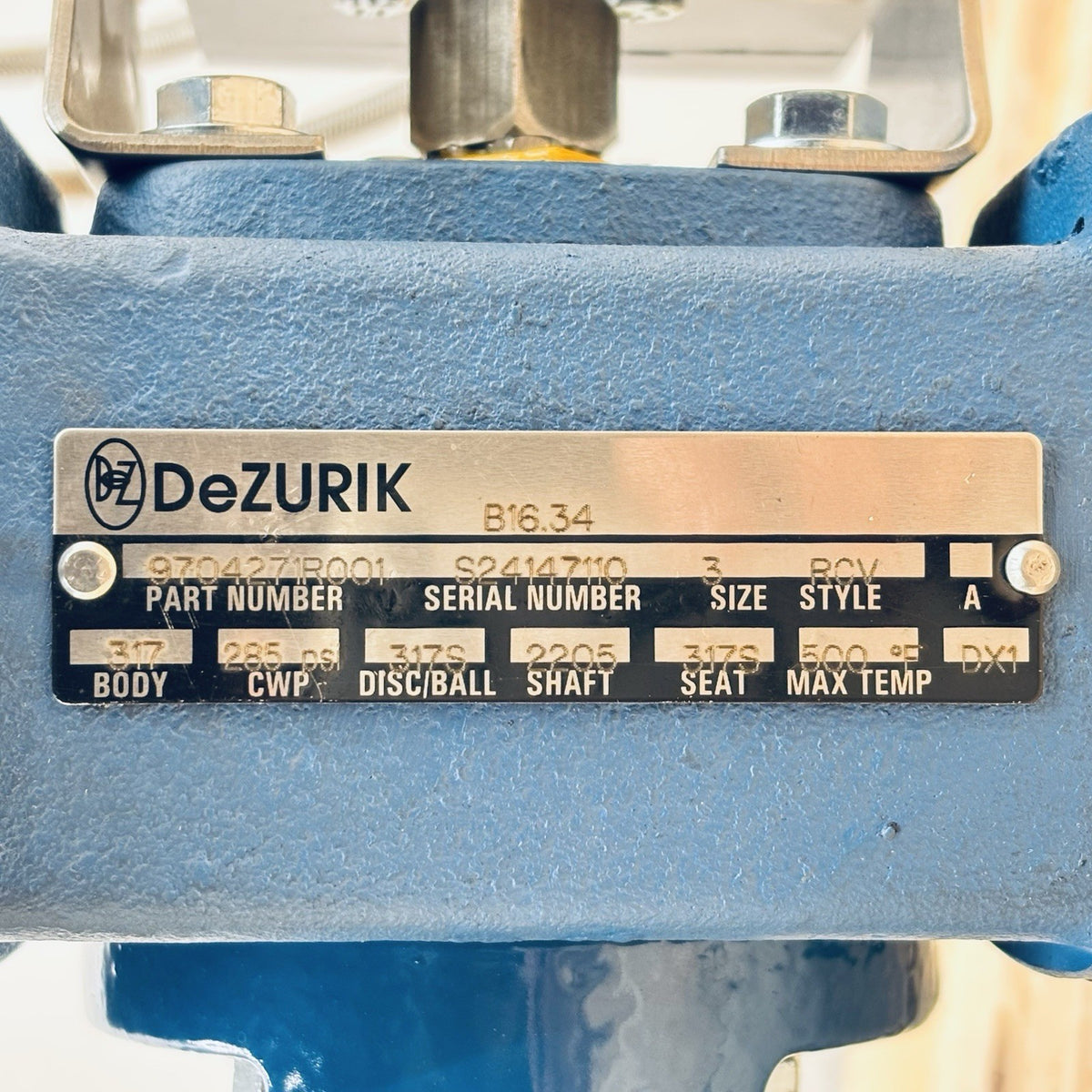 DeZurik 9704271R001 nameplate
