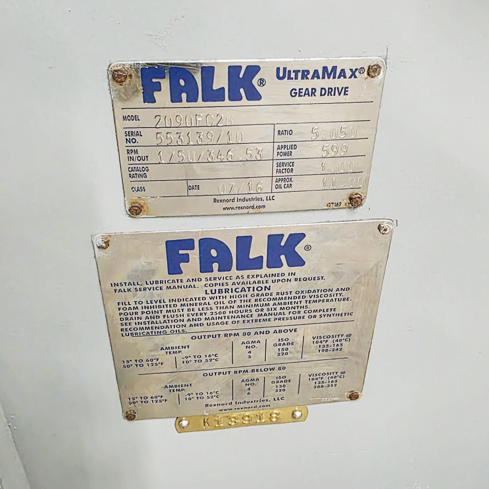 Falk UltraMax 2090FC2B nameplate data tag