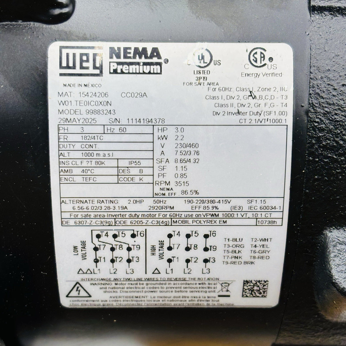 Grundfos CRI3-19 Multistage Pump equipment nameplate