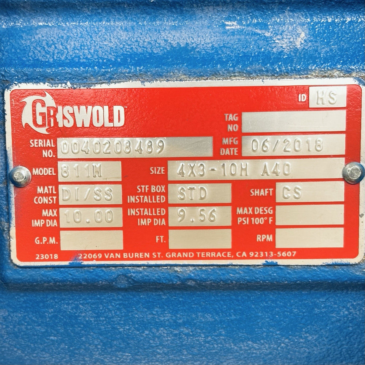 Griswold 811H 4x3-10H nameplate