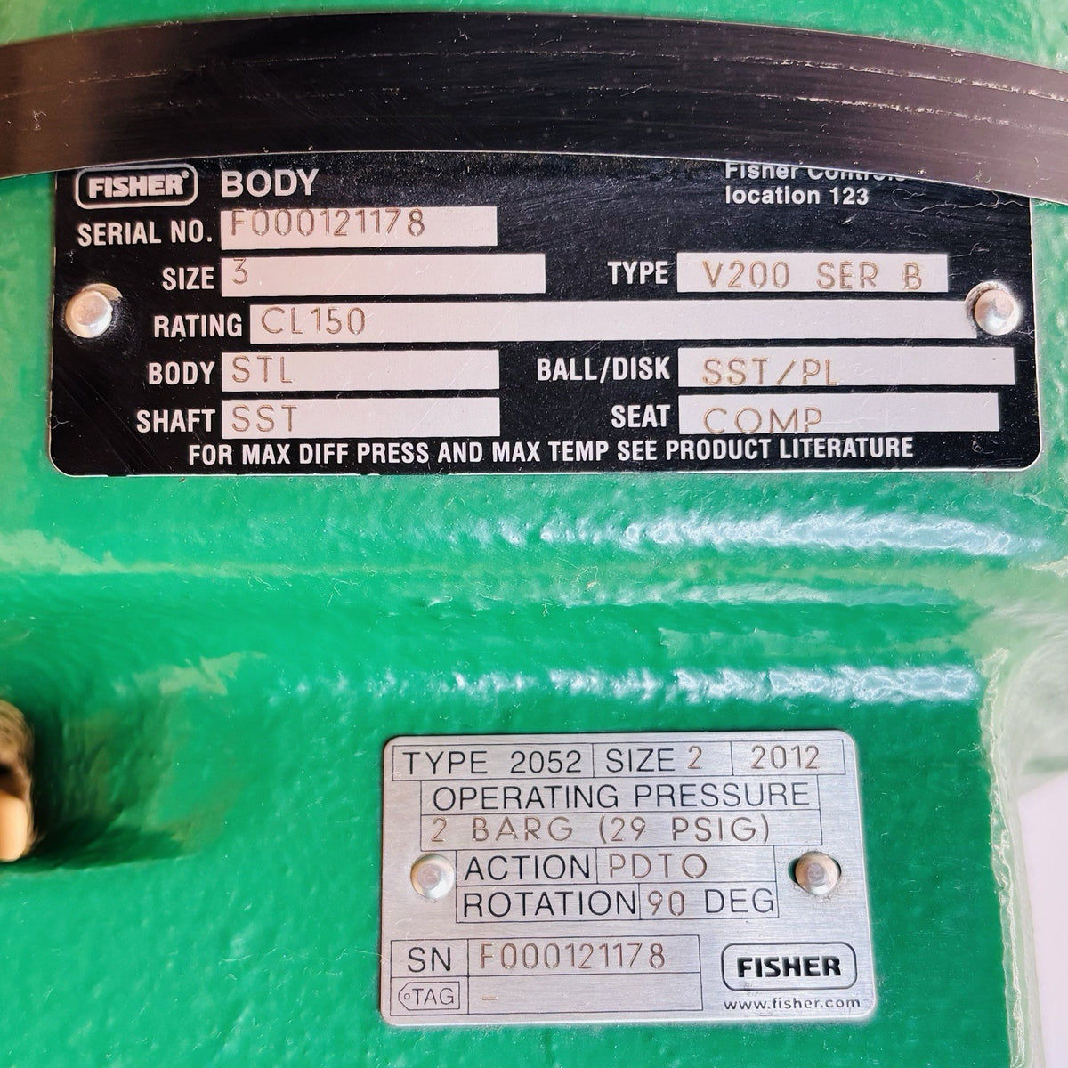 Fisher V200 SER B 3 in nameplate