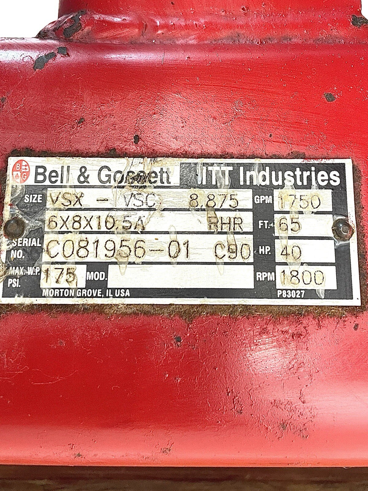 Bell & Gossett 6x8x10.5A 6x8x10.5A nameplate