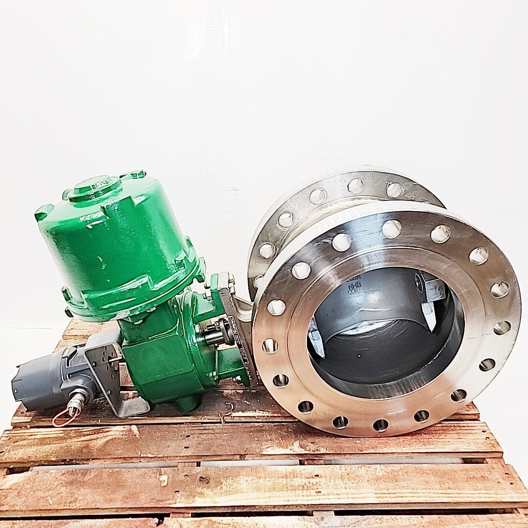 Fisher V300 SER-B 12" ball valve nameplate showing serial 16702016