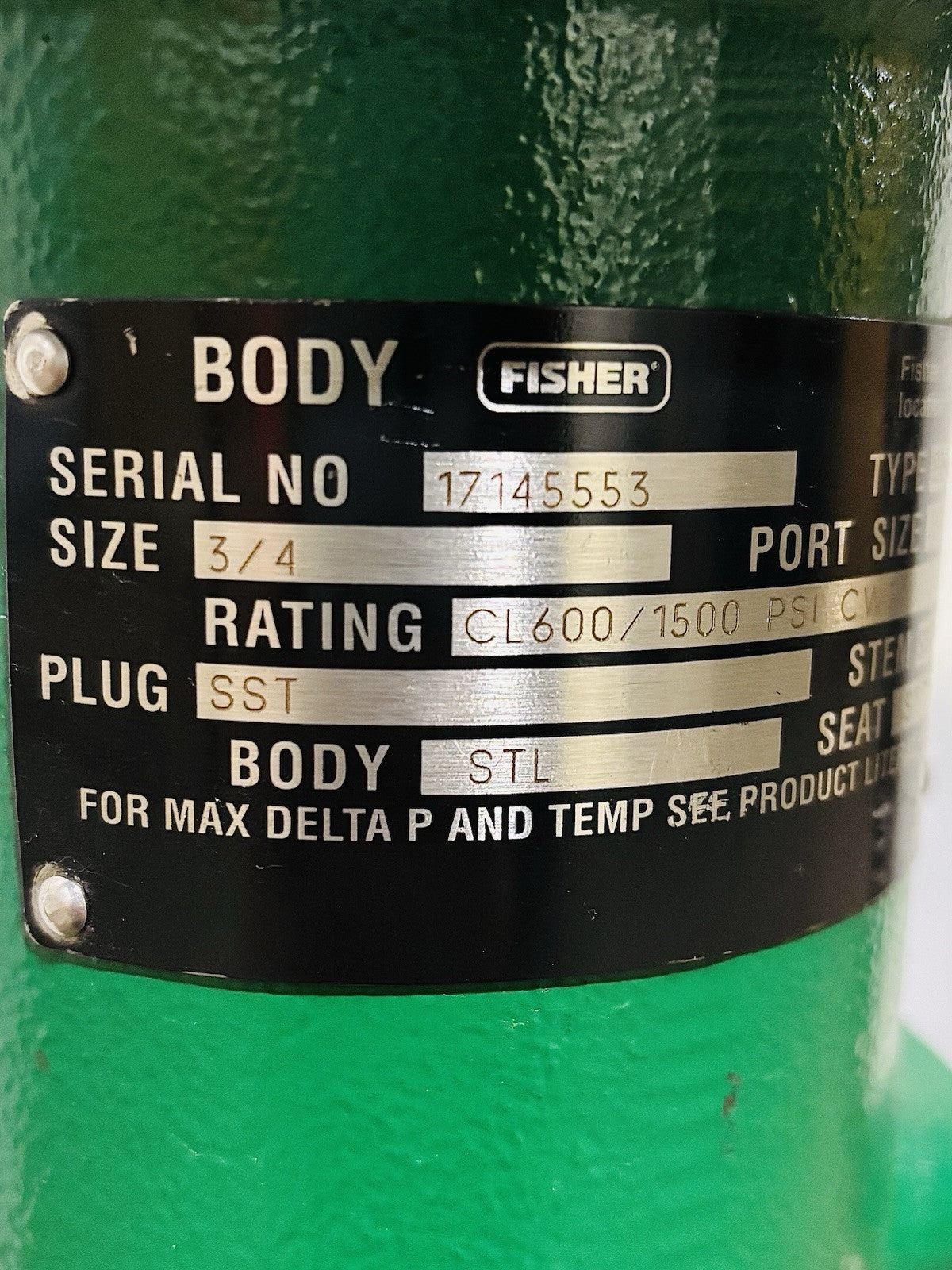 Fisher 3/4" 600# 3/4 in nameplate