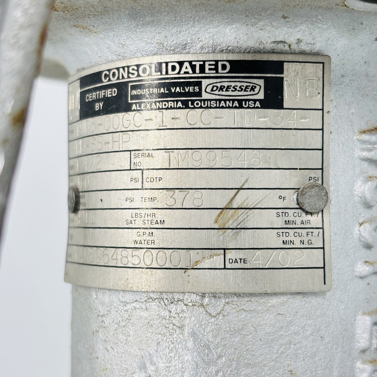 Consolidated 1905-00GC-1-CC-TD-34-RF-SS-HP 1-1/2 in data tag