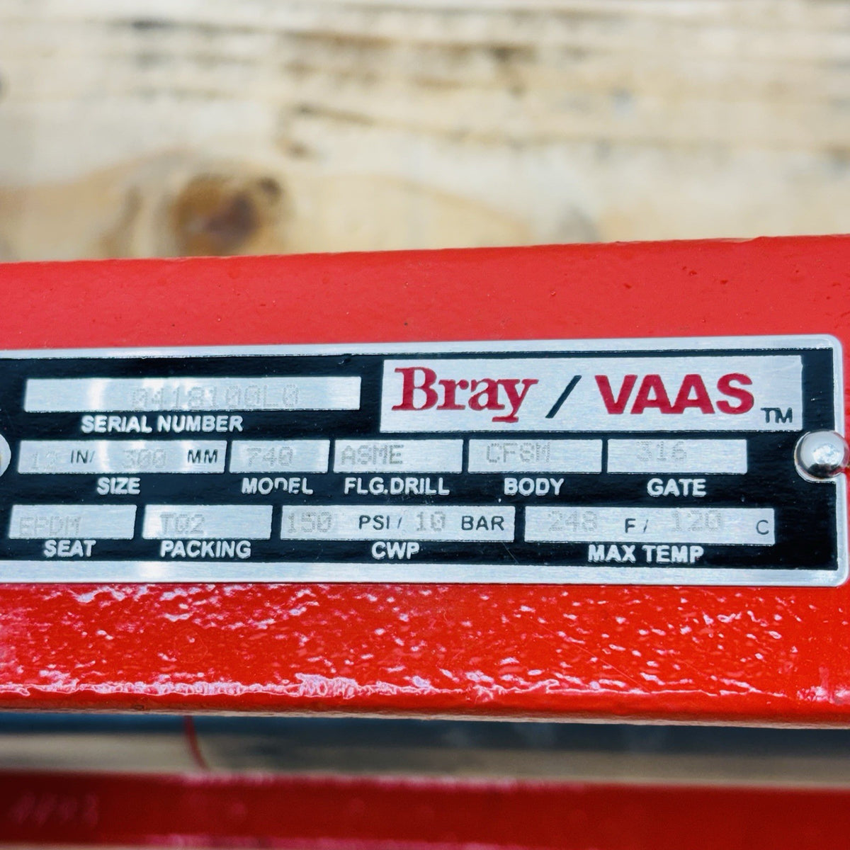 Bray Controls 740 Knife Gate Valve equipment nameplate