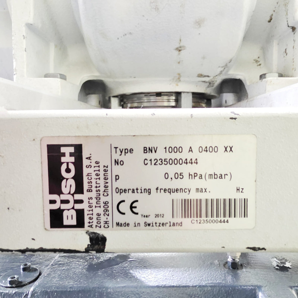 Busch Cobra NC 0400 serial number tag close-up