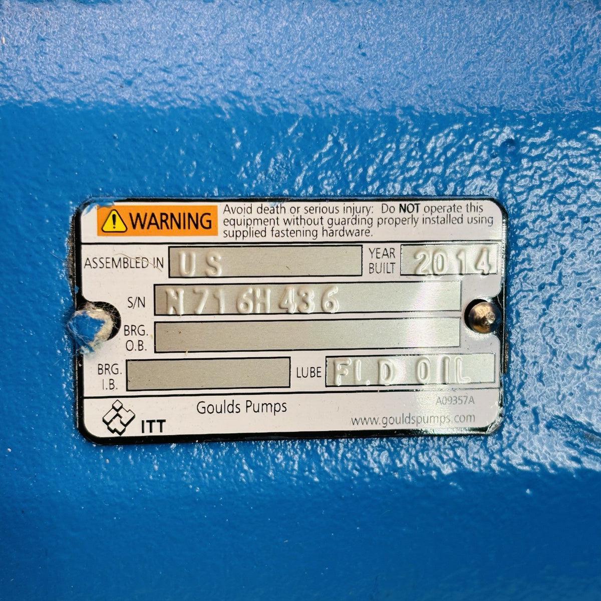 Goulds EZ96 2x3-10 nameplate