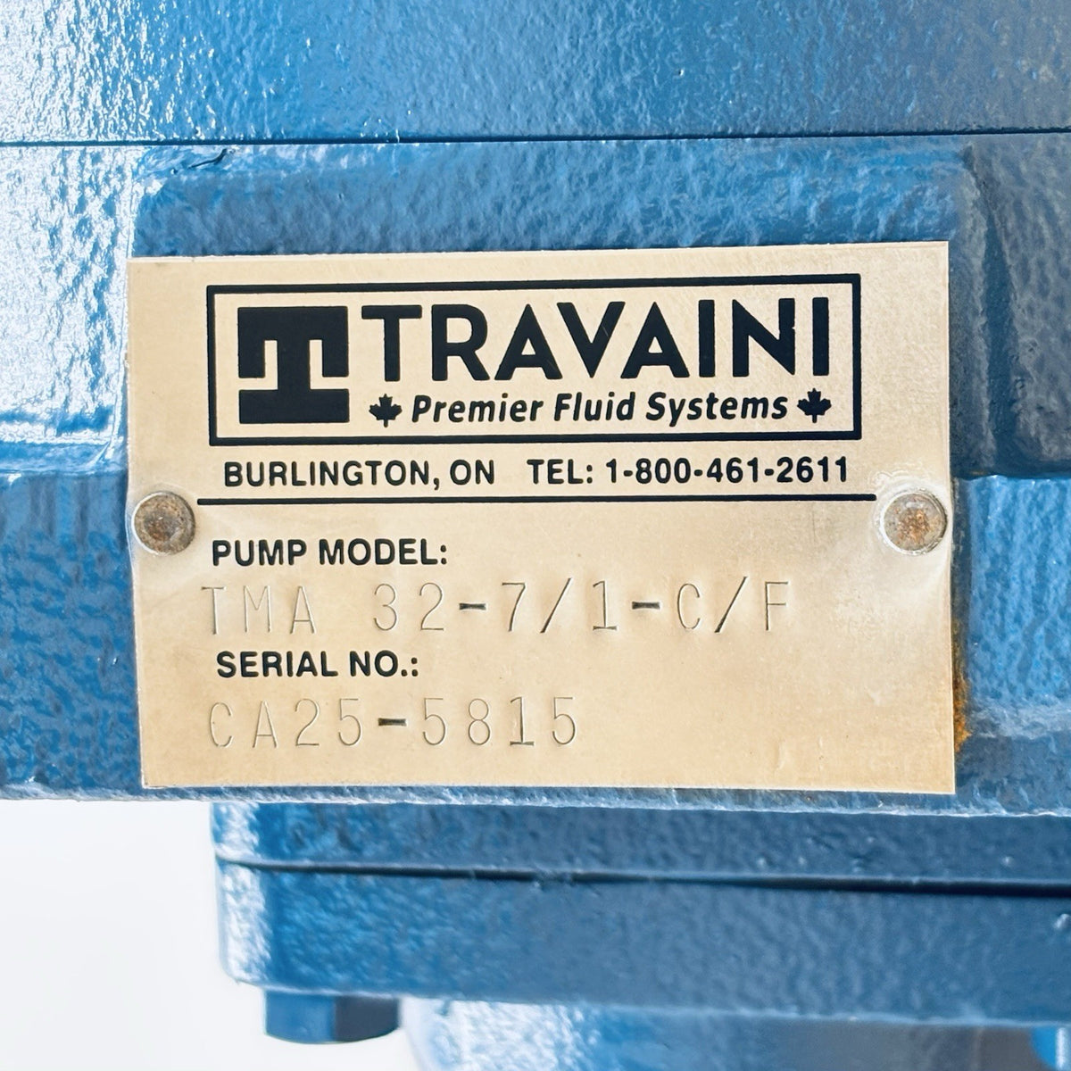 Travaini TMA 32-7/1-C/F Multistage Liquid Ring Vacuum Pump equipment nameplate