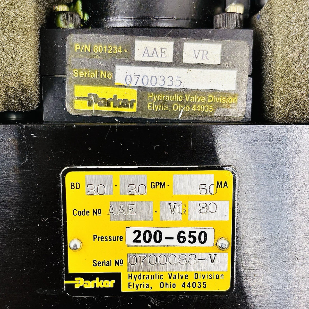 Parker 801234-AAE-VR nameplate