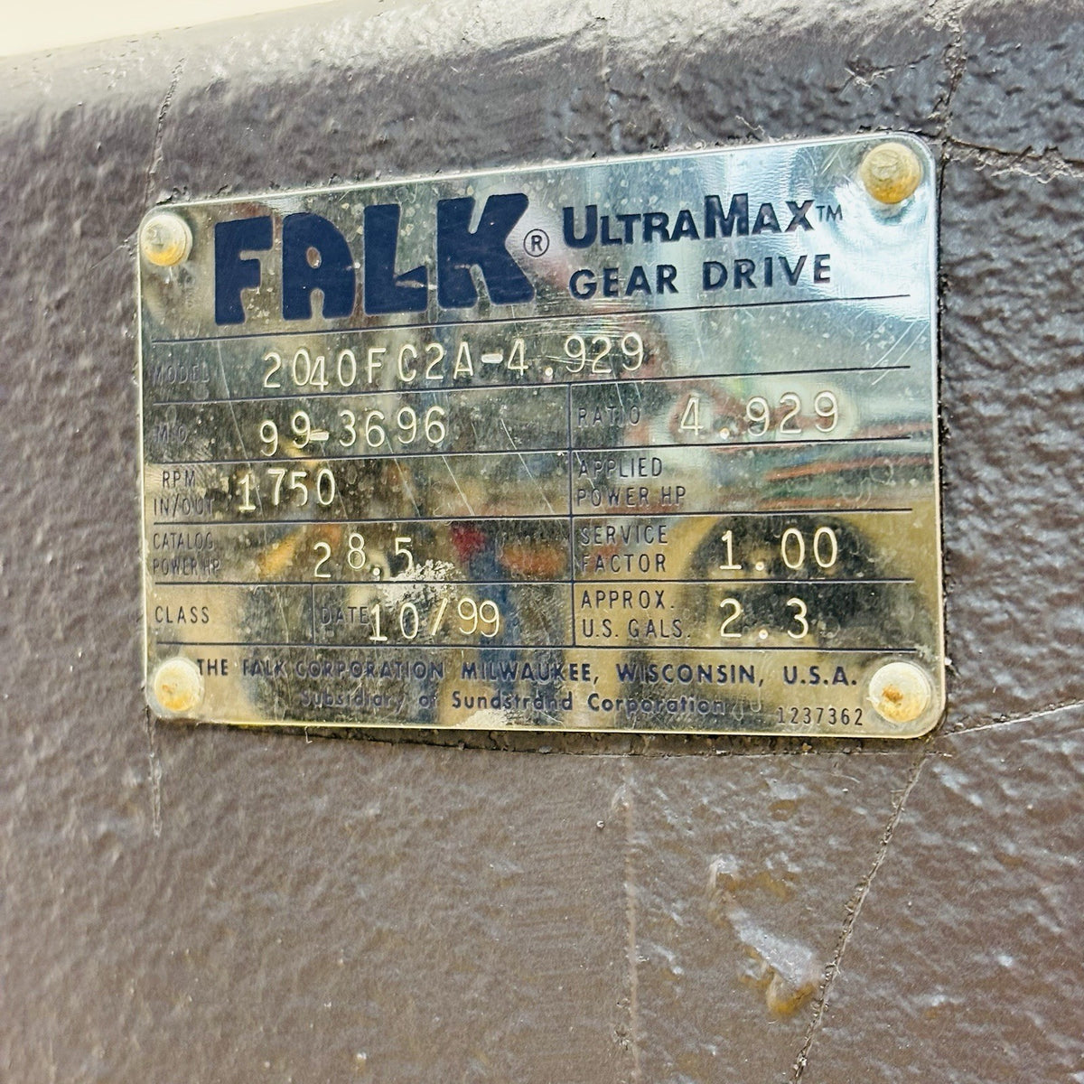 Falk 2040FC2A-4.929 nameplate