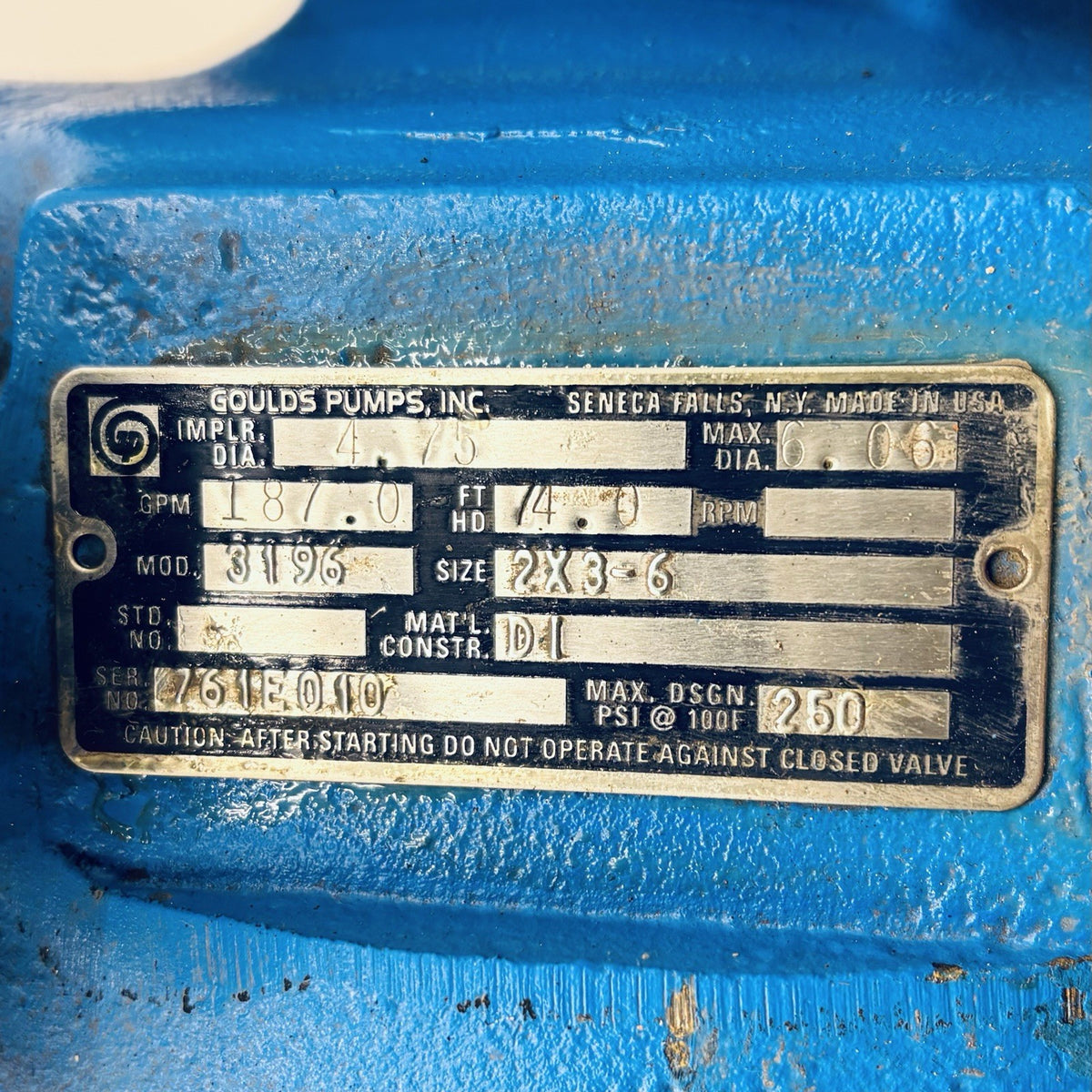 Goulds 3196 STX 2x3-6 nameplate