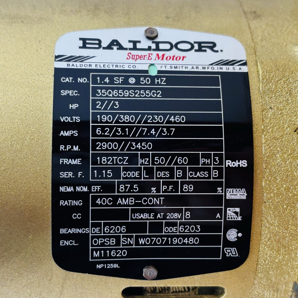 Aurora PVM4-60 Multistage Pump equipment nameplate