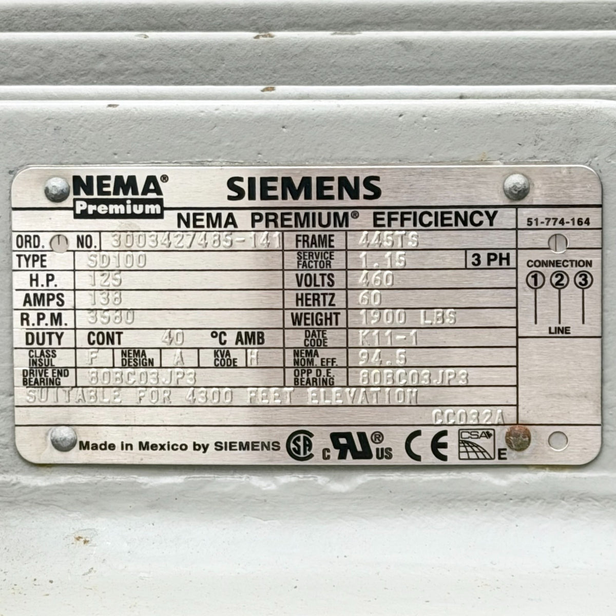 Siemens SD100 / 3003427485-141 nameplate
