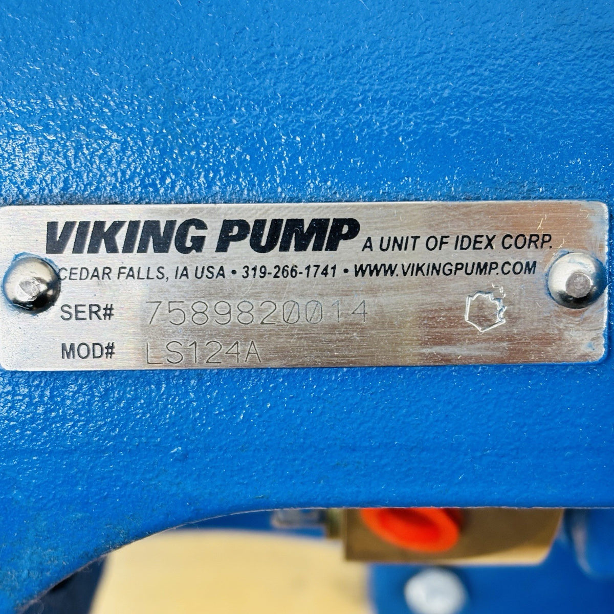 Viking Pump LS124A Internal Gear Pump equipment nameplate