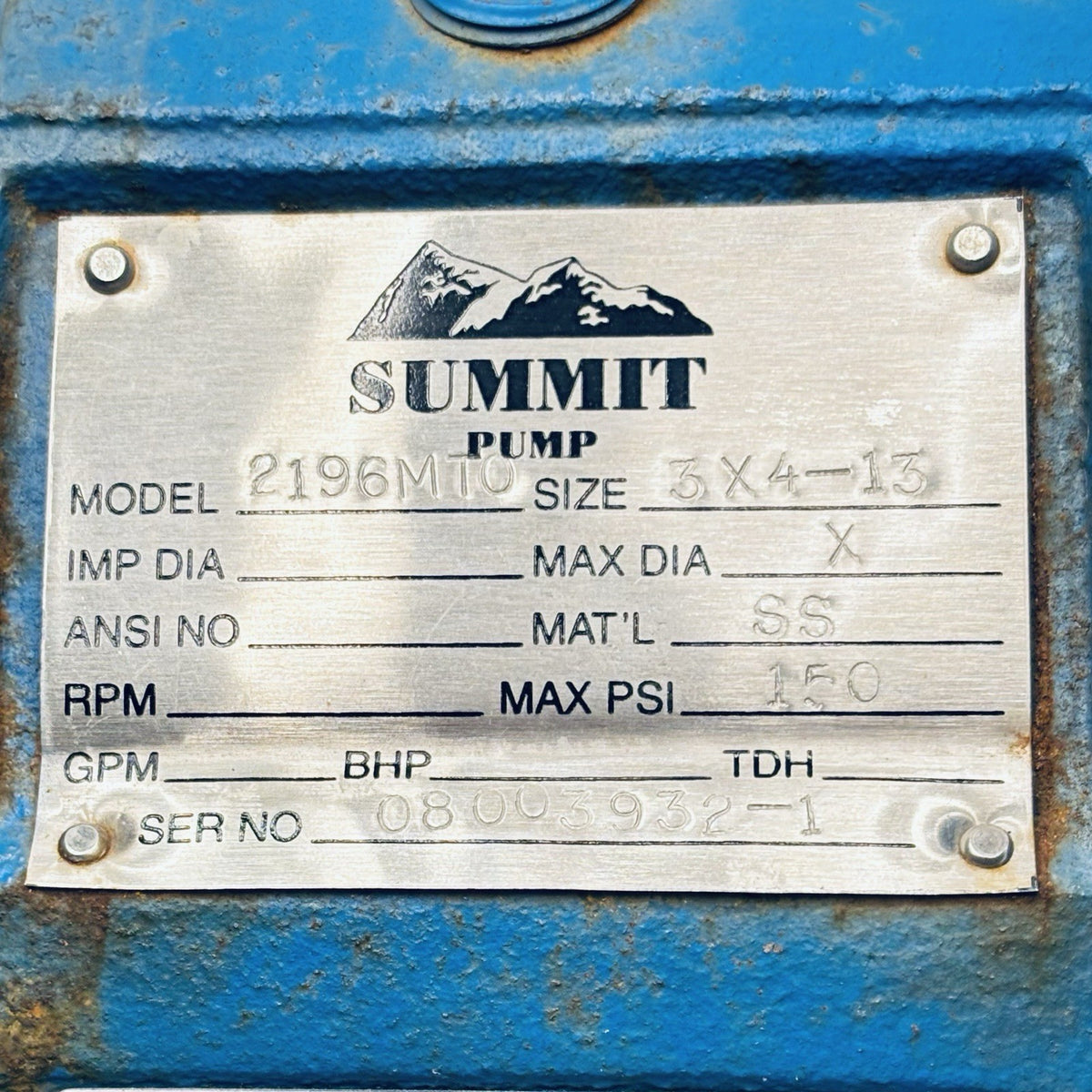 Summit 2196 MTO 3x4-13 nameplate