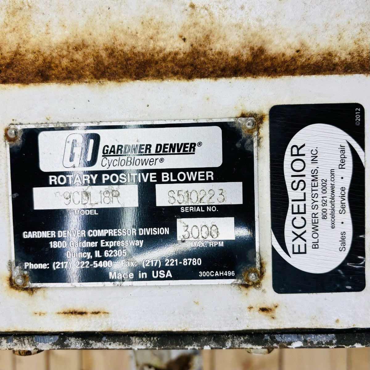 Gardner Denver 9CDL18R nameplate