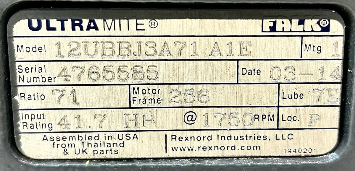 Falk 12UBBJ3A71.A1E nameplate