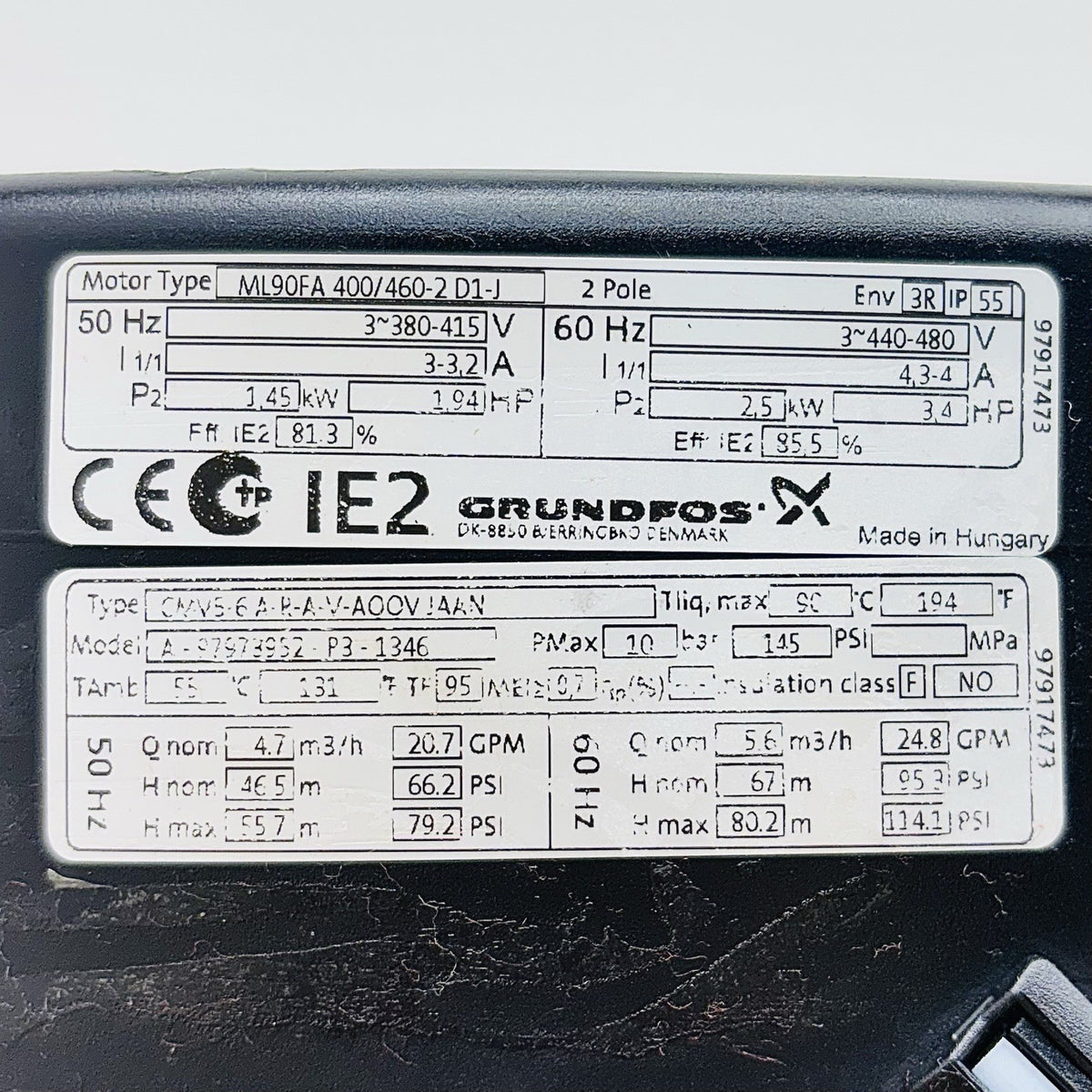 Grundfos CMV5-6 nameplate