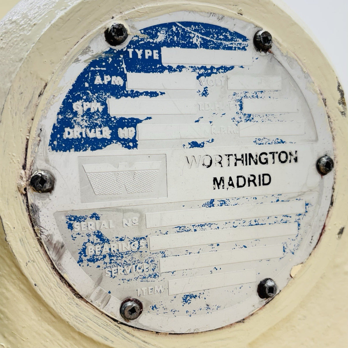 Worthington 4UNQ-11 4x6 nameplate
