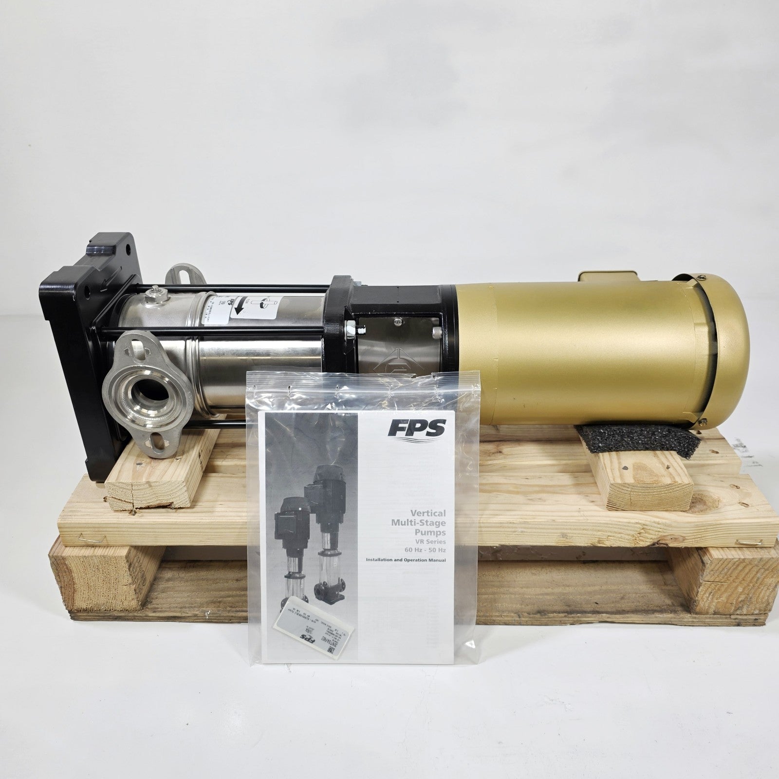 FPS 10VR04 sanitary multi-stage pump and motor assembly on pallet