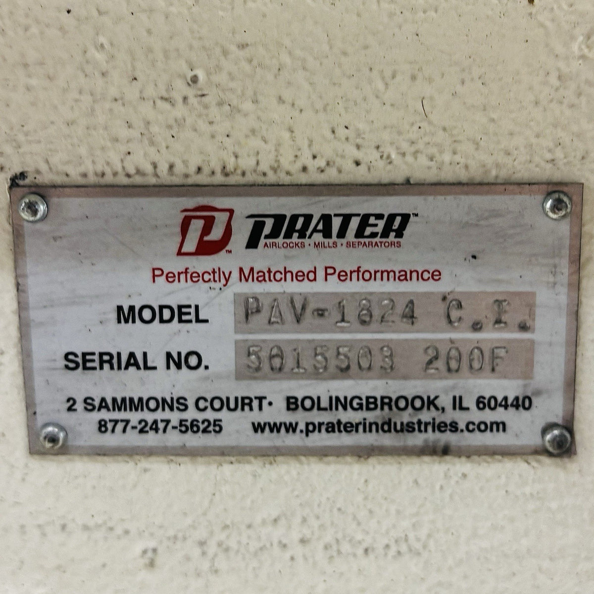 Prater PAV-1824 C 18 in x 24 in nameplate