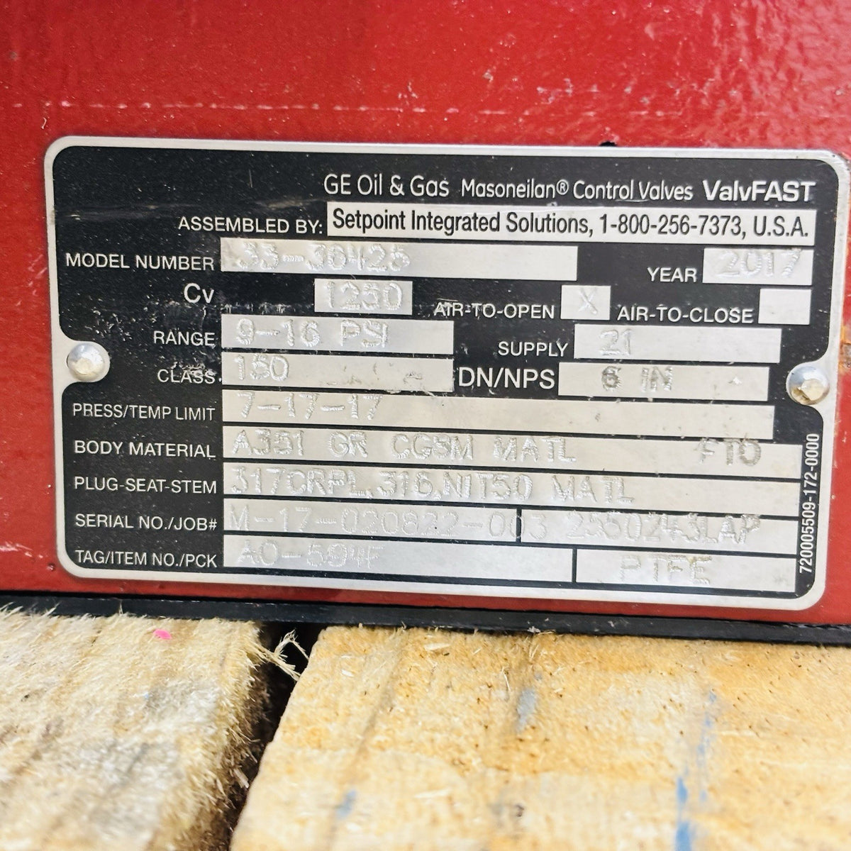 Masoneilan 33-38425 6 in nameplate