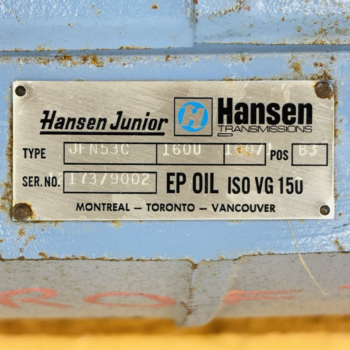 Hansen JFN53C nameplate