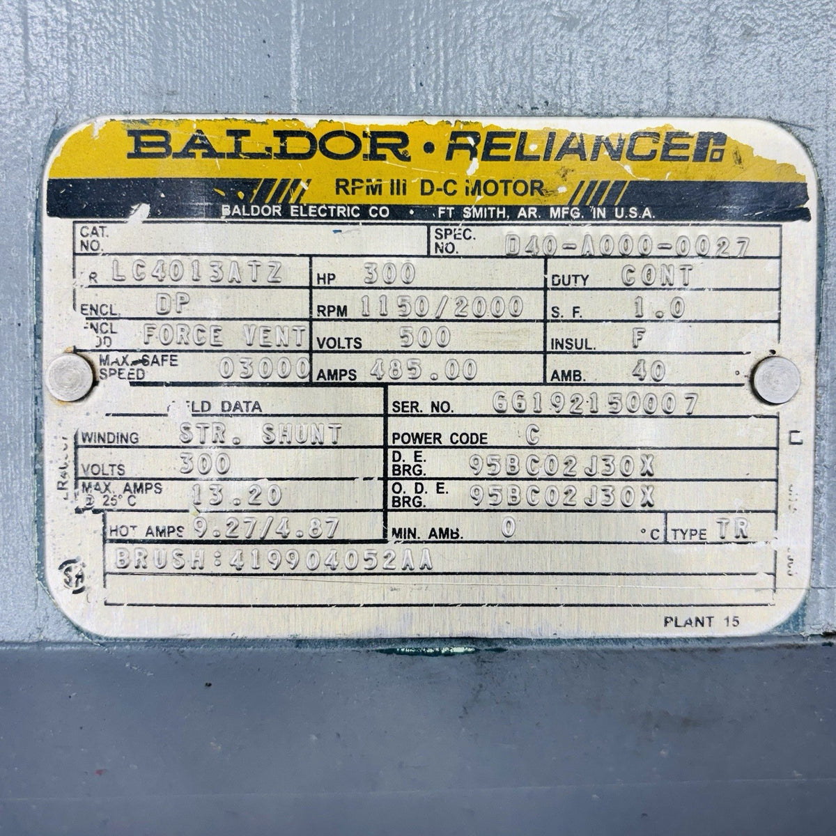 Baldor LC4013ATZ nameplate