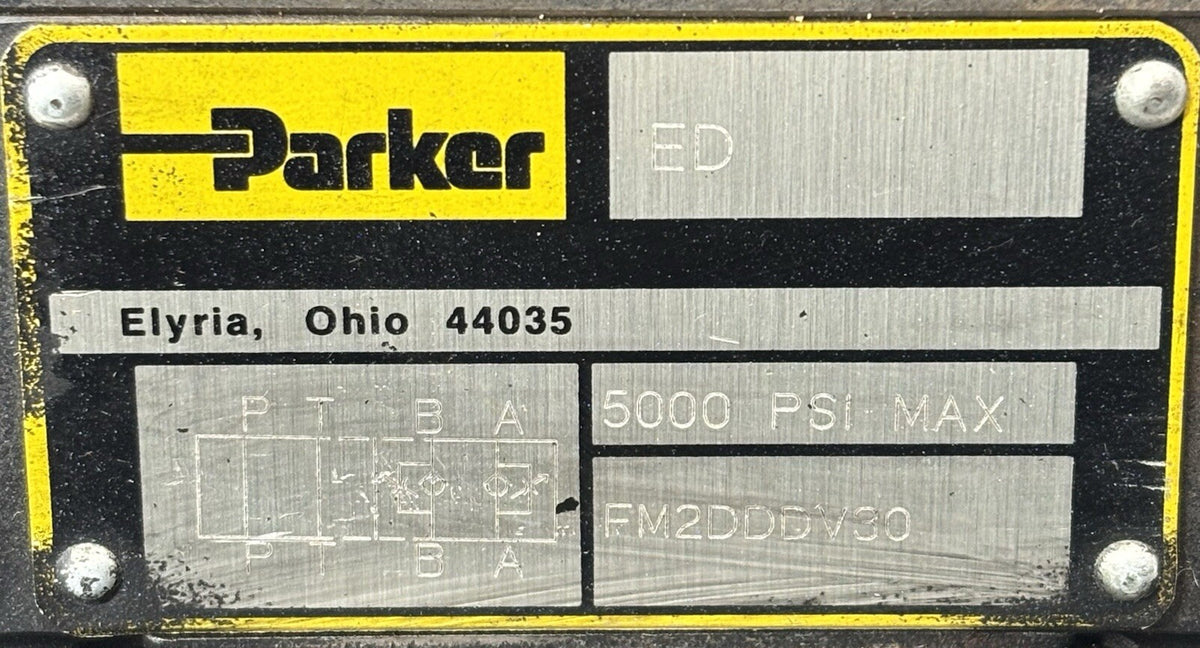 Parker D31VW1H47YW 27 Pilot Operated Directional Valve equipment nameplate
