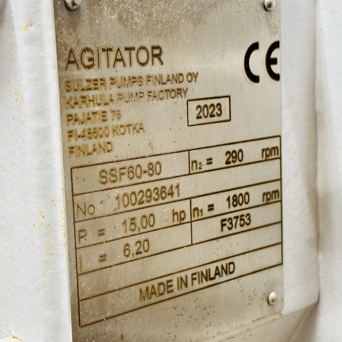 Sulzer SSF60-80 nameplate