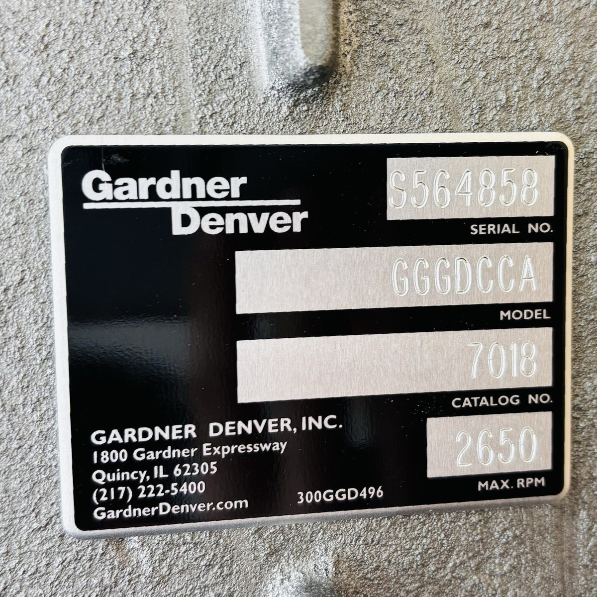 Gardner Denver GGGDCCA nameplate