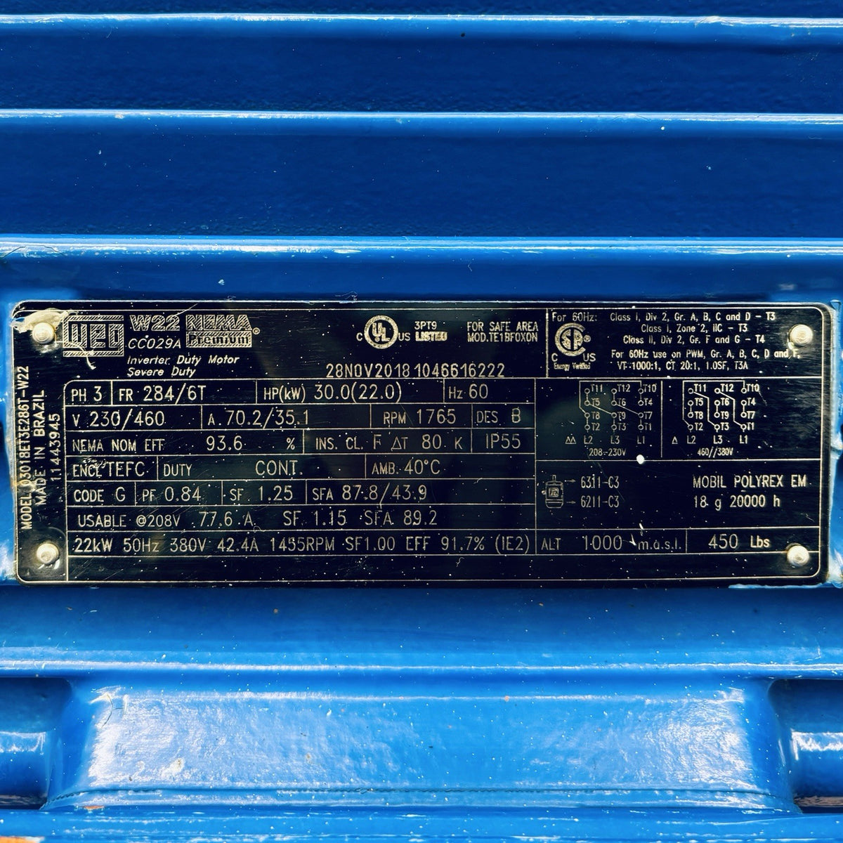 Warman 032CAHRRAMMH065 Slurry Pump equipment nameplate