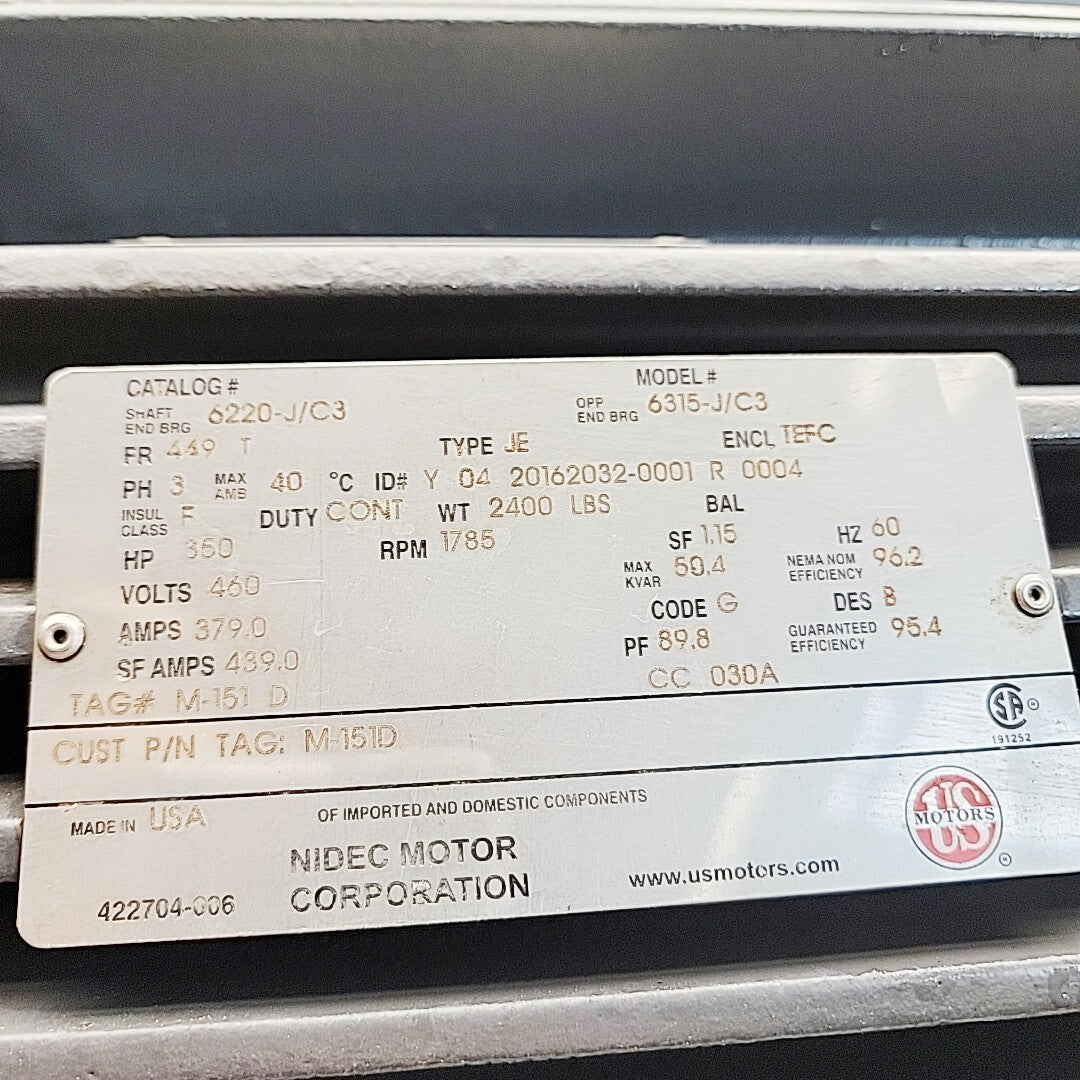US Motors 449T frame nameplate data plate