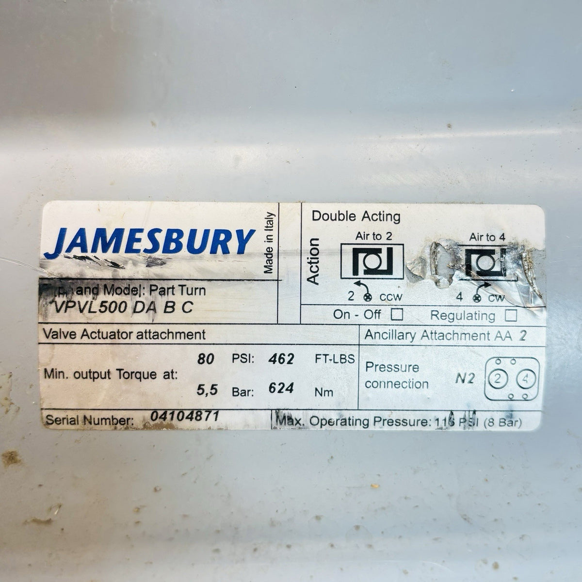Jamesbury 7150313600TTT2 8 in nameplate