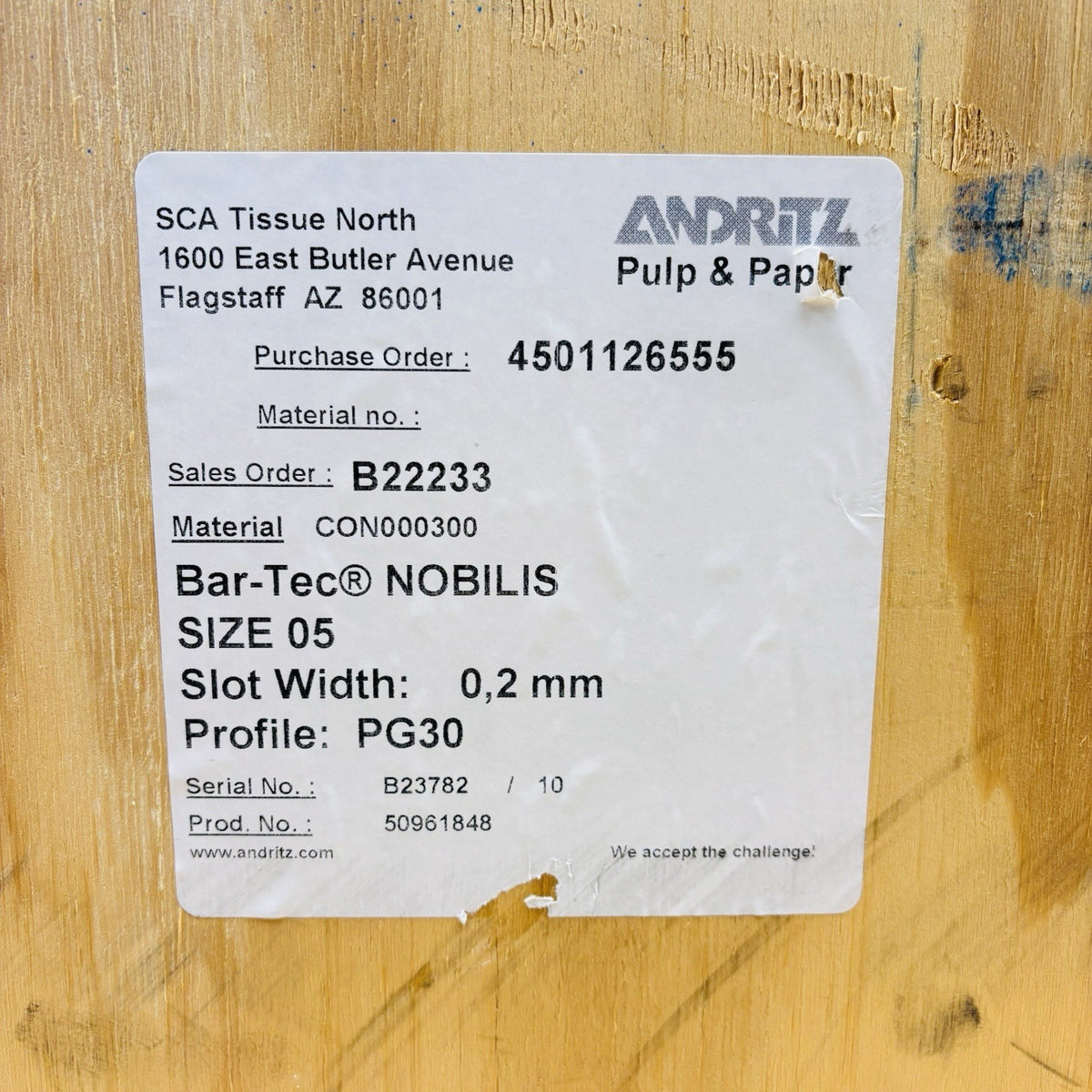 Andritz 50961848 05 nameplate