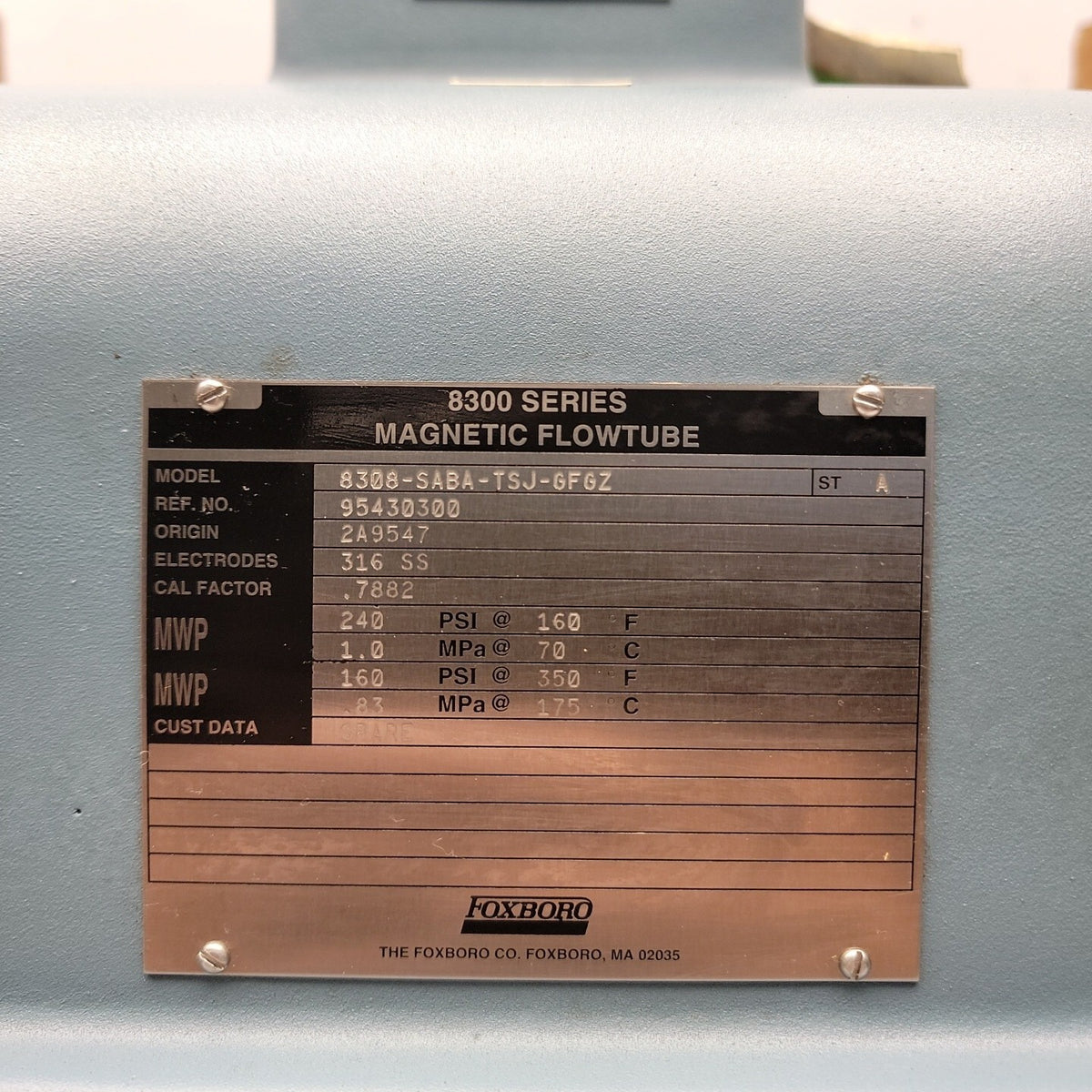 Foxboro 8300 Series 8308-SABA-TSJ-GF8300 8" Magnetic Flowtube, view 2