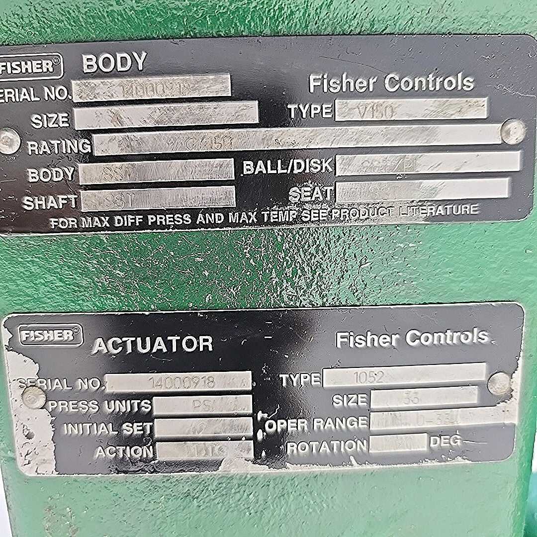 Fisher V300 4" V300 Control Valve CG8M With 1052 Size 33 Pneumatic Actuator